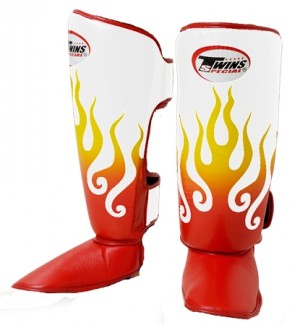 TWINS FIRE FLAME SHIN GUARDS - PREMIUM LEATHER 