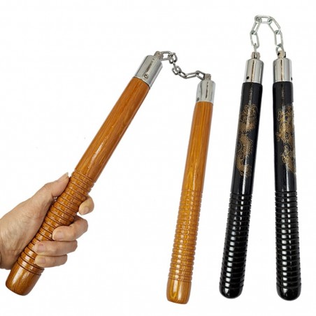TW4009A Wooden Nunchaku with Ball Bearing | 12" Dragon Design Martial Arts Weapon