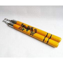 TW4009D Natural Wooden Nunchaku | 12" Ball-Bearing Martial Arts Weapon with Dragon Design