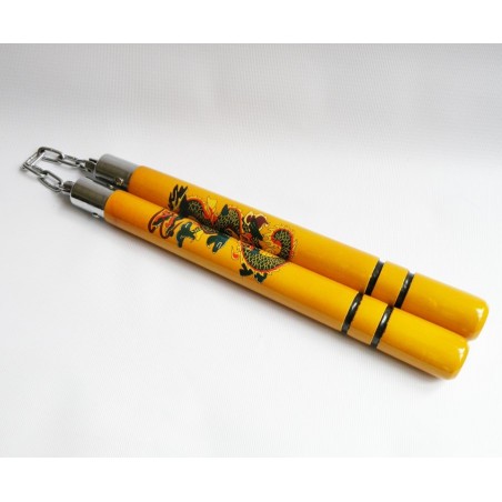 TW4009D Natural Wooden Nunchaku | 12" Ball-Bearing Martial Arts Weapon with Dragon Design