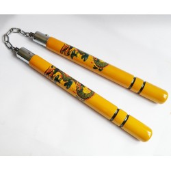 TW4009D Natural Wooden Nunchaku | 12" Ball-Bearing Martial Arts Weapon with Dragon Design