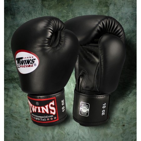 TWINS SPECIAL BGVL3 Black Boxing Gloves – 100% Leather, Velcro Wrist Strap, Training & Fight Ready