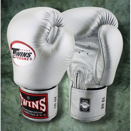 TWINS SPECIAL BGVL3 Silver Boxing Gloves – 100% Leather, Velcro Wrist Strap, Training & Fight Ready