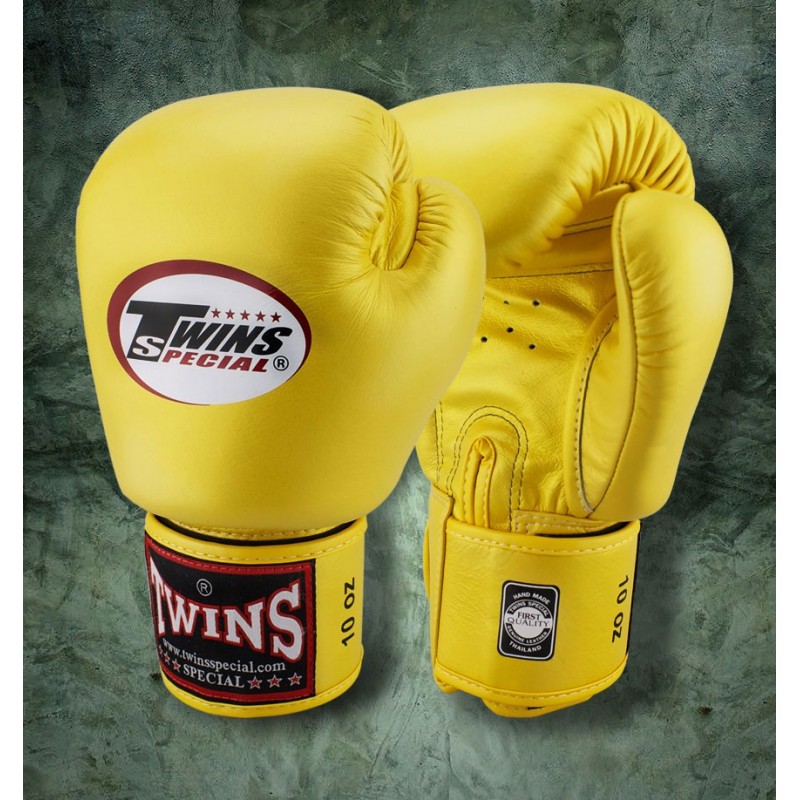 TWINS SPECIAL BGVL3 Yellow Boxing Gloves – 100% Leather, Velcro Wrist Strap, Training & Fight Ready